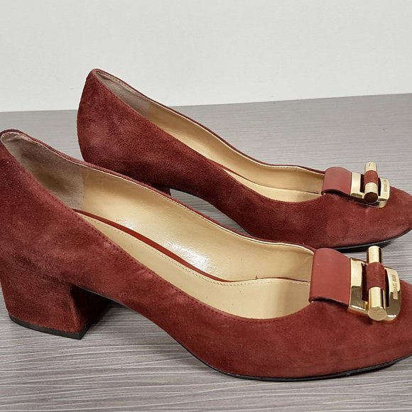MICHAEL Michael Kors 'Gloria' Square Toe Pump Brick Color Suede Womens Size 5 - Picture 3 of 7